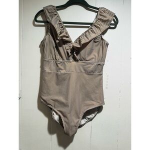 aava Brown and White One-Piece Swimsuit with Sweetheart Neckline